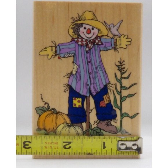 Stamp, Wooden Rubber, Pumpkin Scarecrow, ©1994 Hero Arts #H958 4"x3" VNTG - Picture 2 of 4